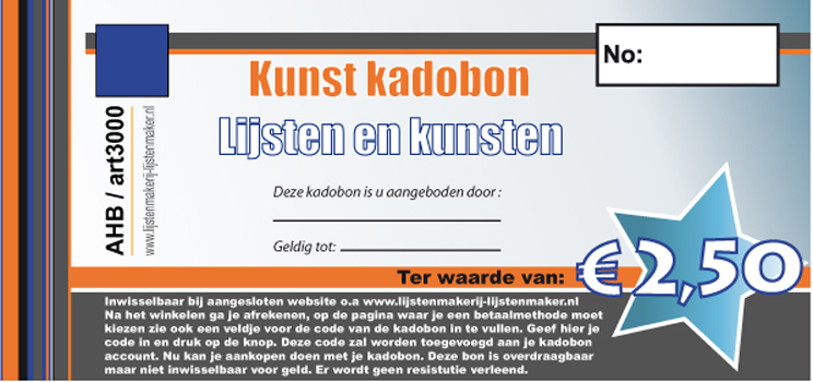 kunst kadobon 2,50 euro